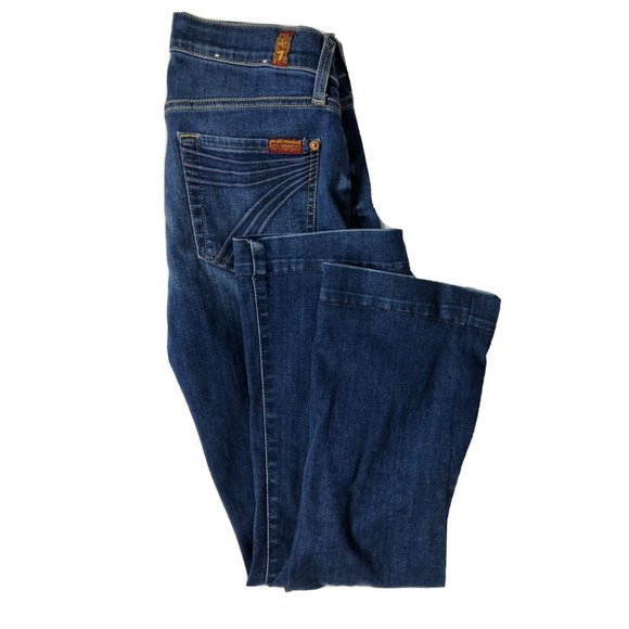 7 For All Mankind Denim - 7 For All Mankind Dojo Womens 26x26 Blue Denim Jeans Wide Leg Hemmed